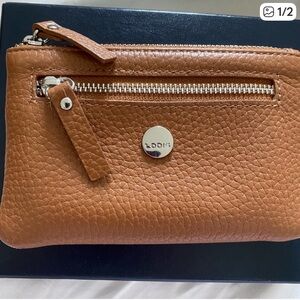 Lodis British pebbled Tan Leather Zippered Pouch